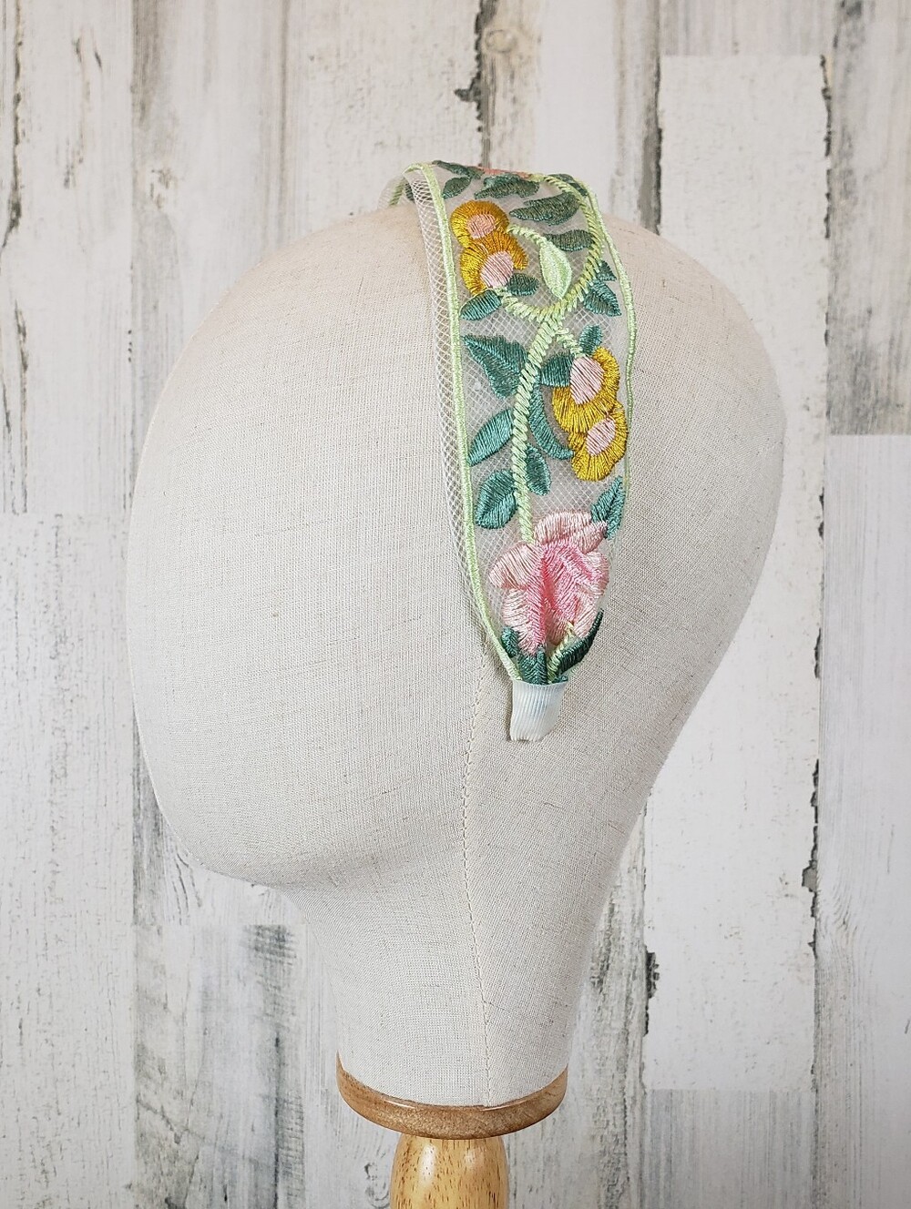 Embroidered Floral Headband - Pink, Yellow & Green